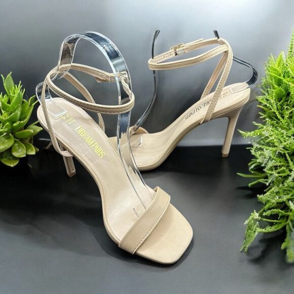 DREAMPAIRS Women’s Strappy Stiletto Sandals Tan Size 7.5 - Picture 1 of 13